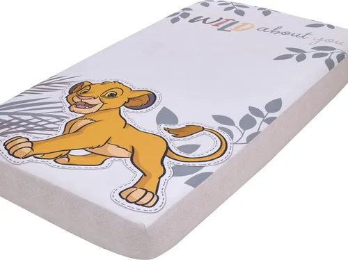 NoJo Disney Lion King Simba - Sábana bajera ajustable para cuna, color marrón claro, dorado y blanco Wild About You Canela