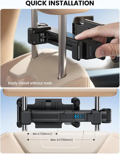 Miniatura 10 de Lamicall Soporte para Tableta de Reposacabezas de Coche - [Bloqueable] [Compatible con Fundas Gruesas] [Clip Plegable] Soporte para Tableta