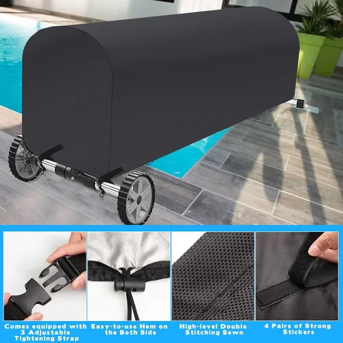 Miniatura 7 de Woanger Cubierta de carrete solar para piscina, impermeable, resistente a los rayos UV, para piscina enterrada (16 pies, negro)