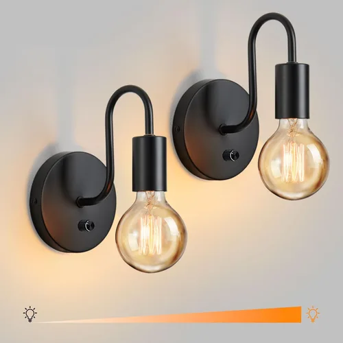 Miniatura 7 de Aplique de Pared Negro con Cadena de Tirar con Interruptor Luces de Pared Vintage E26 Lámpara de Pared Industrial Iluminación de Pared Retro