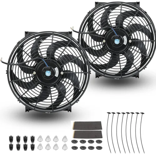 2 piezas de ventilador delgado universal de 14 pulgadas, eléctrico de empuje/tracción para enfriamiento de radiador, kit de montaje 12V 90W, color