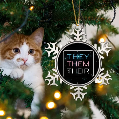 Miniatura 4 de They Them Their - Adornos de árbol de Navidad para lesbianas LGBTQ Progress Rainbow Pride Gay Lesbian Novedad de metal copo de nieve adornos