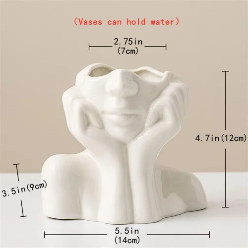 Miniatura 5 de Jarrón de Cara de Cerámica, Jarrones de Flores Blancas para Decoración Forma Femenina Cabeza Jarrón de Medio Cuerpo Boho Único Decorativo Estilo A