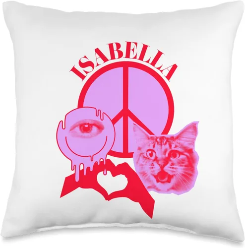 Miniatura 4 de Isabella Name Personalized Peace and Karma Co. Personalized Isabella First Name I Love Retro Cat Mom Throw Pillow, 18x18, Multicolor