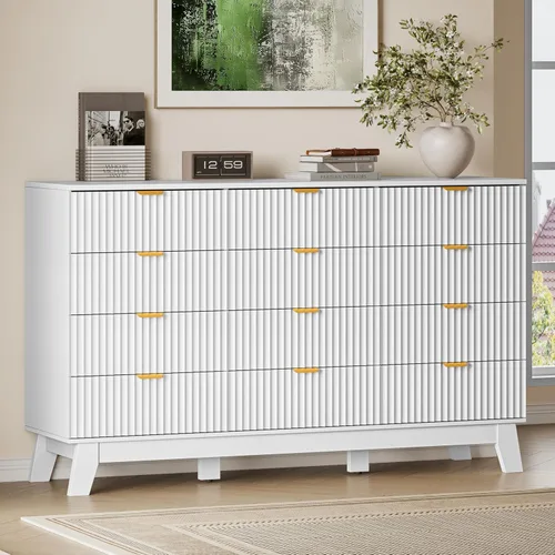 Miniatura 27 de BORNOON Cómoda alta de 46" para dormitorio, cómoda de 6 cajones acanalados, cómoda moderna de madera con almacenamiento profundo, correderas