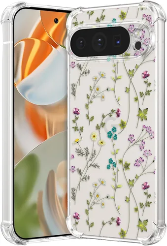 Miniatura 14 de RALEAVO - Funda floral para Google Pixel 7a, funda transparente con hojas y flores, diseño delgado y lindo para niñas y mujeres, cubierta de Verde