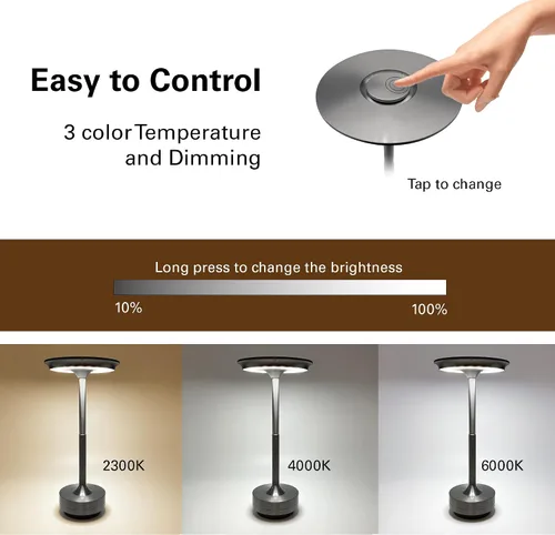 Miniatura 2 de Paquete de 2 lámparas de mesa inalámbricas recargables, lámpara portátil que funciona con pilas, luz de mesa LED de atenuación continua con función