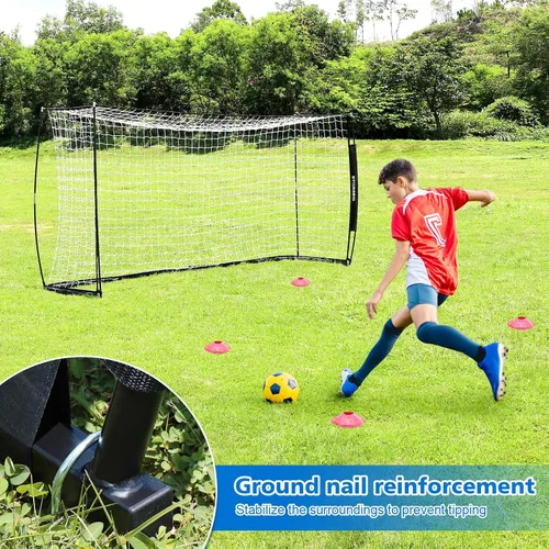 Miniatura 3 de Storgem Portería de Fútbol, Red de Fútbol, Porterías de Fútbol para Patio Trasero, con Marco de Lazo, Base Metálica Plegable y 15 Conos