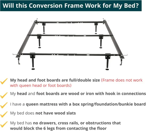Miniatura 4 de Ganchos de base de cama convertibles de tamaño matrimonial a Queen para cabecero y estribo, extra resistentes con 6 patas, fabricado en Estados