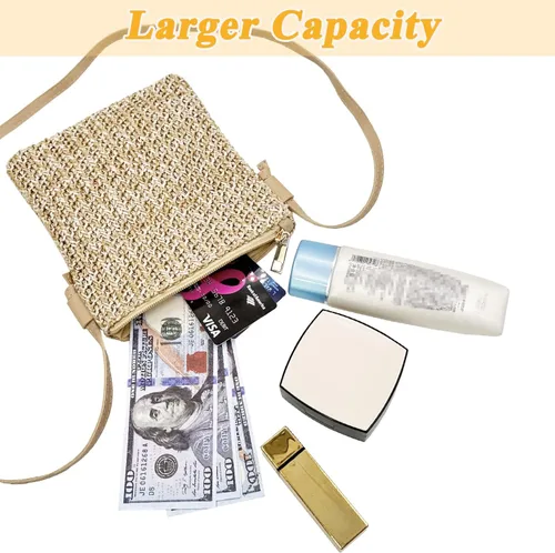 Miniatura 4 de Beurlike Monederos de paja para mujer, cartera de muñeca de playa, pequeña bolsa cruzada para niñas