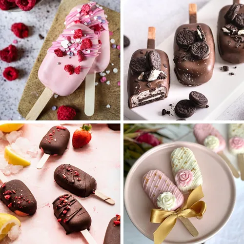Miniatura 5 de WMKGG Juego de moldes de silicona para paletas, 2 piezas moldes para helado con 50 palitos de madera para cake pop, paletas de hielo, cakesicles Rosa