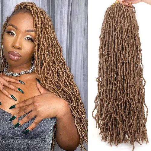 Miniatura 21 de Leeven Nuevas Trenzas de Ganchillo de Cabello con Locs Falsos Suaves de 24 Pulgadas de Largo Locs de Diosa Desgastados 6 Paquetes Negro Natural