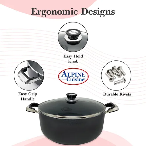 Miniatura 2 de Alpine Cuisine Olla antiadherente de 18 cuartos de galón con tapa de vidrio templado y asas de transporte, utensilios de cocina multiusos, horno