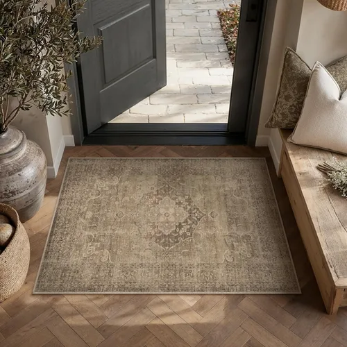 Miniatura 49 de PureCozy Alfombra de área beige de 2 x 3 pulgadas, lavable, vintage, pequeña, para entrada, cocina, suave, retro, floral, de pelo bajo, tapete