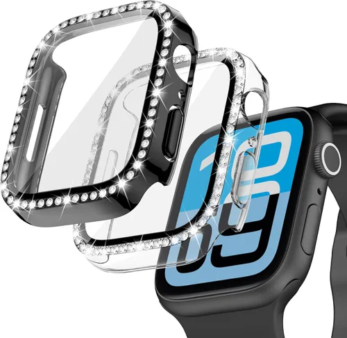 Miniatura 19 de Goton - Pack de 2 Fundas Bling para Apple Watch con Protector de Pantalla 40mm SE 3/2/1, Series 6/5/4, Funda con Purpurina para Mujer con Diamantes