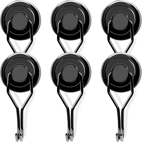 Miniatura 9 de MIKEDE Paquete de 4 ganchos magnéticos, ganchos magnéticos de neodimio resistentes de 40 libras, ganchos giratorios magnéticos negros para colgar