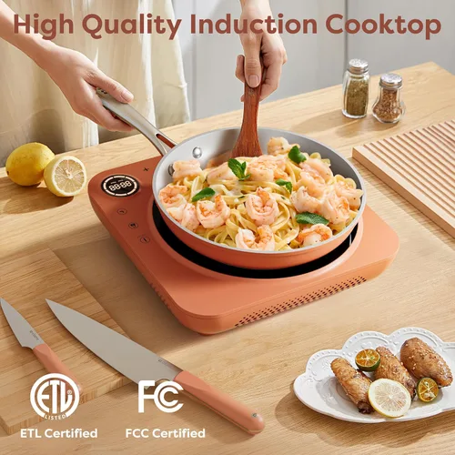 Miniatura 3 de CIARRA CATIH1A-O Cocina de inducción portátil, quemador eléctrico de encimera delgado con sensor táctil y tiempo digital, naranja 2-Naranja