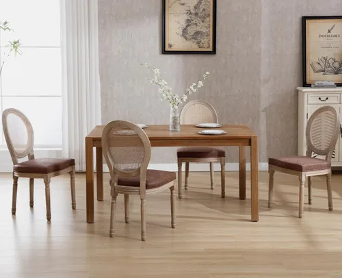 Miniatura 39 de chairus Juego de 2 Sillas de Comedor Estilo Granja Sillas de Comedor de Casa de Campo Francés Sillas Tapizadas de Tela Vintage con Respaldo Redondo