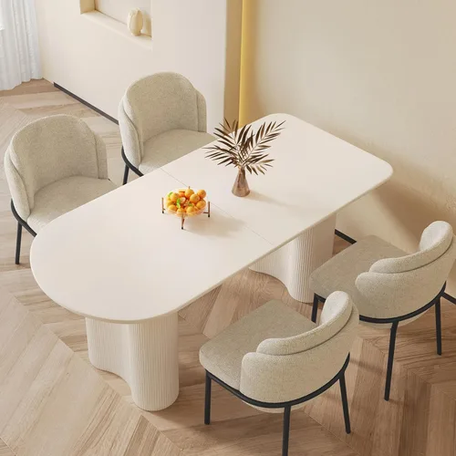 Miniatura 17 de Mesa de comedor negra de 55 pulgadas, una mesa rectangular de extremo redondeado con patas de diseño ondulado para cocina, comedor, oficina en casa