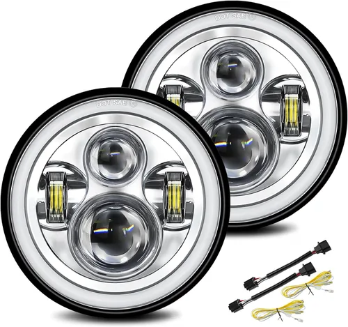 Miniatura 8 de UNI-SHINE J003T - Par de faros delanteros led de 7 pulgadas, color ámbar y blanco, ojos de ángel, homologado por DOT y E-Mark, haz de luz alta