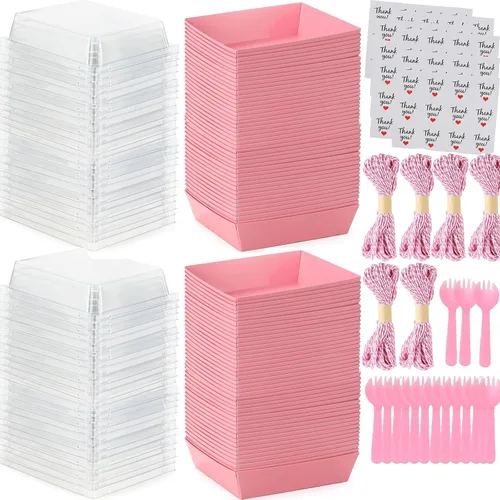 Paquete de 100 cajas pequeñas de charcutería con tapas transparentes de 5 pulgadas cuadradas para llevar, mini caja de charcutería de papel,