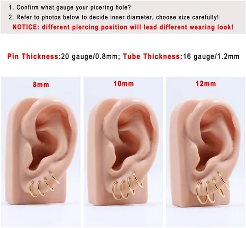 Miniatura 11 de FANSING Aretes de aro para mujer, aretes de aro de cartílago de moda, aretes de acero quirúrgico para hombre