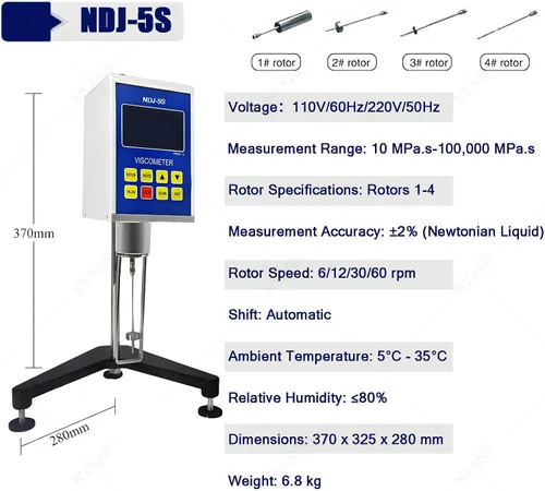 Miniatura 6 de Digital Rotary Viscometer for Accurate Viscosity Measurement, LCD Display with 4 Rotors, for Testing Paints, Adhesives, Cosmetics, and Greases NDJ-5S