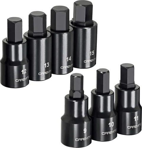 Miniatura 5 de CARBYNE Juego de llaves de impacto de puntas hexagonales métricas (Allen) de 7 piezas, brocas de acero S2, 1/2 pulgada, 0.354 in a 0.591 in, acabado