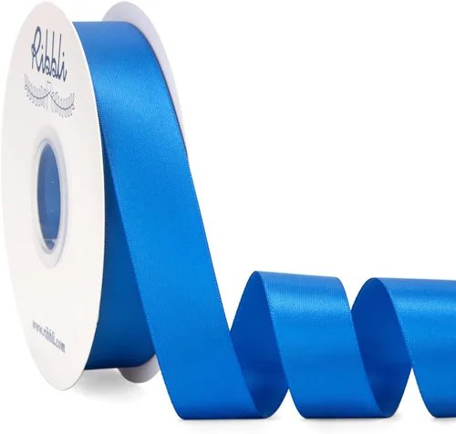 Miniatura 62 de Ribbli - Cinta de satén azul polvoriento de doble cara, 1 pulgada x 50 yardas continuas - Cinta de satén azul polvoriento para envoltura de regalos