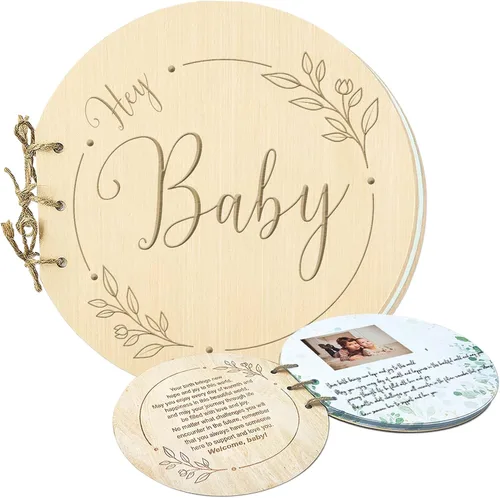 1DFAUL - Libro de invitados para baby shower, 80 páginas Hey Baby Shower | Watercolor Design Baby Shower Guest Book Alternatives Girl Boy, Wood