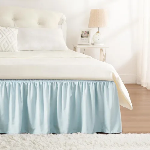 Miniatura 65 de Falda de cama RIMELA envoltura volante elástica que protege contra el polvo con color sólido, resistente a las arrugas y a la decoloración con Blanco