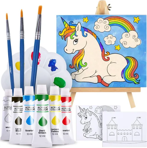 J MARK Juego de pintura para niños, juego de pintura acrílica todo incluido para niños, suministros de pintura seguros