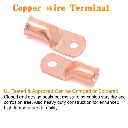 Miniatura 5 de 48 piezas de conectores de terminal de batería, extremos de cable, lengüetas de anillo de alambre de cobre con tubo termorretráctil de calibre AWG