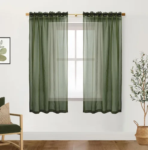 Miniatura 19 de XTMYI Cortinas negras de 48 pulgadas de largo para dormitorio, juego de 2 paneles, bolsillo para cortinero, cortinas de encaje transparentes