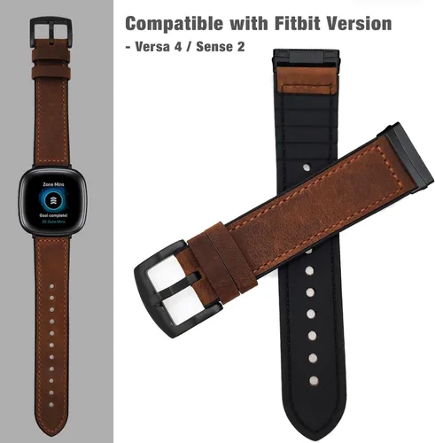 Miniatura 3 de Abanen Correa de reloj para Fitbit Versa 4/Sense 2, correa híbrida de silicona de cuero genuino con cierre de acero inoxidable para Fitbit Sense 2