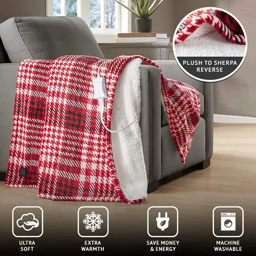 Miniatura 3 de Beautyrest Manta eléctrica reversible de felpa a Sherpa, controlador de botón suave incorporado, apagado automático, configuración de calor