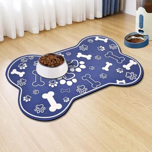 Miniatura 13 de Alfombrilla para Comida de Perros y Gatos, Alfombrilla para Alimentación de Mascotas de Absorción Rápida, Alfombrilla para Perros en Forma de Hueso