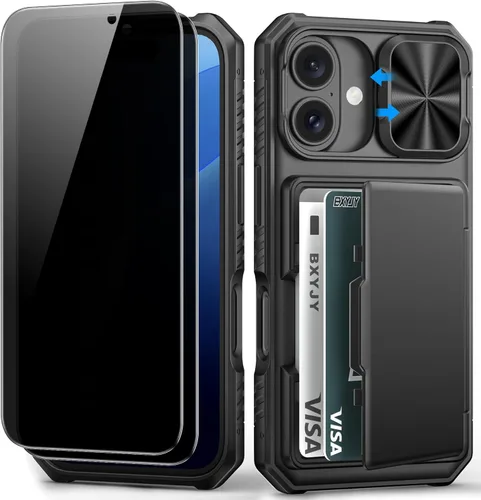 Miniatura 65 de BXYJY Funda tipo cartera para iPhone 15 Pro con tarjetero (4-5 tarjetas) y cubierta deslizante para cámara y soporte, protección contra caídas