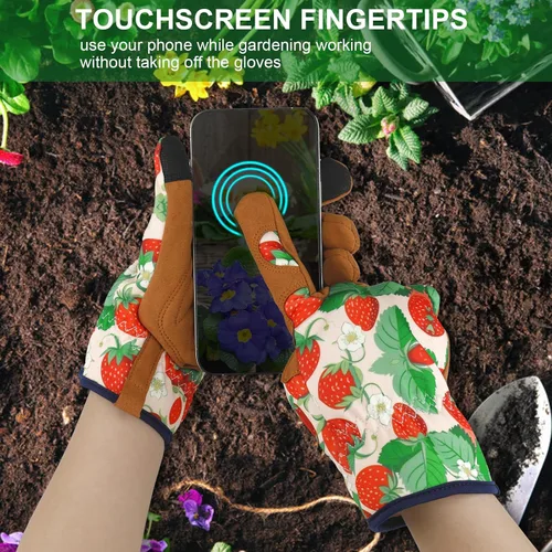 Miniatura 5 de Guantes de Jardinería de Cuero MERTURN para Mujeres, Guantes de Jardín a Prueba de Espinas, Guantes de Trabajo Compatibles con Pantalla Táctil