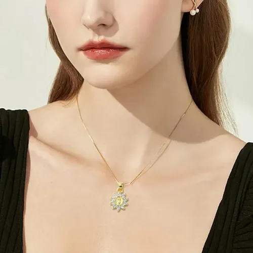 Miniatura 6 de Stiesy 10 dijes de circonita cúbica transparente de Virgen María, chapados en oro de 18 quilates, dije religioso para rosario, collar, joyería, Flor