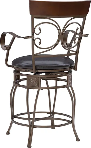 Miniatura 14 de Powell Dayne - Taburete grande y alto de 24 asientos con brazos en metal de bronce oscuro con asiento acolchado de piel sintética marrón oscuro