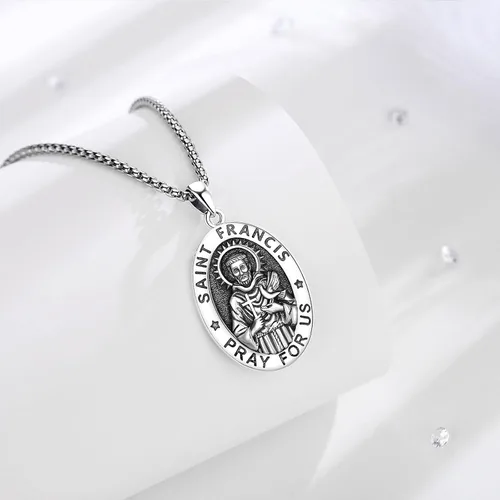 Miniatura 347 de EUDORA Collar de plata de ley 925, San Cristóbal y San Benito, San Miguel, Virgen María, San Judas Tadeo, Cruz de Buen Pastor y Arcángel, Medalla
