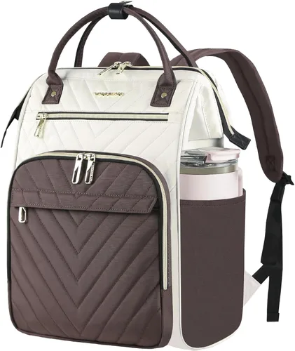 VANKEAN Mochila para portátil de 17 pulgadas para mujeres y hombres, bolsa de trabajo de computadora de moda, Beige-café, 15,6 pulg., Moda