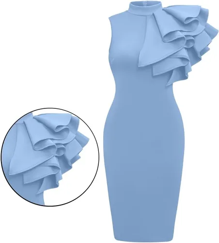 Miniatura 2 de XXTAXN - Vestido de cóctel entallado, formal, sin mangas y con volados para mujer, vestido de tubo por debajo de la rodilla