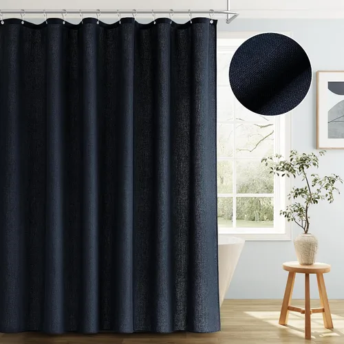 BOODII Cortina de ducha de lino neutro, cortina de ducha de estilo bohemio con ganchos, decoración de baño Morden Country de tela de arpillera