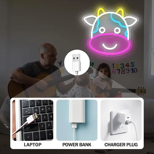 Miniatura 6 de Letrero de neón de vaca con diseño de vaca para pared, regulable, para habitación de niños, dormitorio, luces LED, decoración de animales, luz