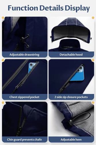 Miniatura 6 de CREATMO US Chaleco ligero de Softshell para mujer, chaqueta sin mangas cortavientos con capucha extraíble