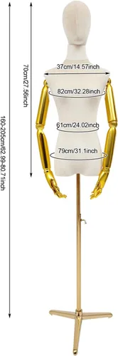 Miniatura 6 de Female Mannequin Dress Form, Adjustable Height Mannequin Body with Gold Arms and Base, Velvet Mannequin Torso for Clothing Dress Jewelry Display
