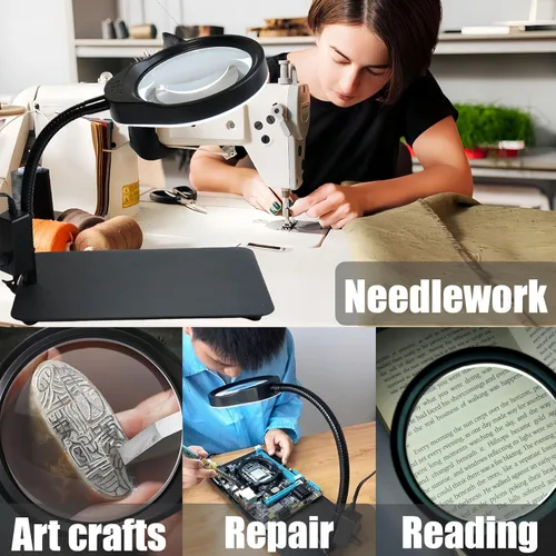 Miniatura 7 de Lupa 10X con luz y soporte, luz flexible regulable para manualidades, lupa iluminada con luces LED, manos libres para trabajo cercano, manualidades