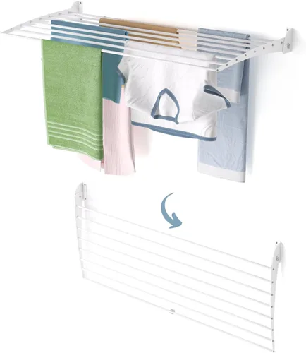 Miniatura 49 de foxydry Tendedero plegable para colgar en la pared, vertical plegable para interiores y exteriores, en acero aluminio (31.5 in)